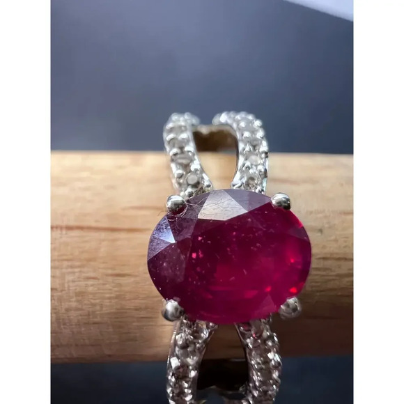 Ruby and zircon crisscross sterling silver ring size 9 - Picture 8 of 10